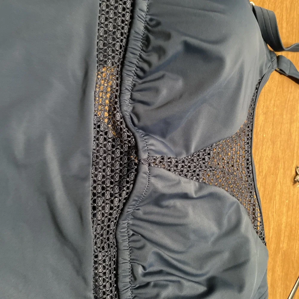 Womans Plus Size‎ 3X Navy Swim Bathing Suit Navy Blue Lined Top Cute Embellished